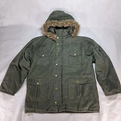 Buy Mens Vintage Winter Jacket XL Dark Green Khaki Warm And Cosy Excellent Condition • 36.99£