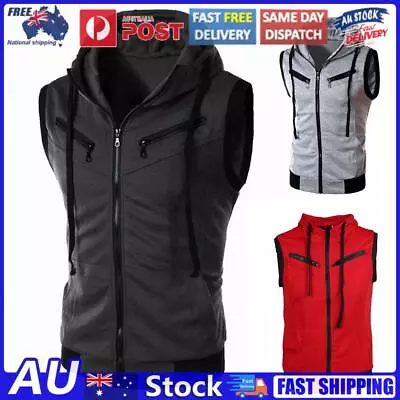 Buy Sport Men Hoodie Sleeveless Zipper Jacket Vest Waistcoat Tops Hooded Coat • 11.56£