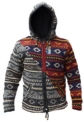 Buy Men's Jacket Woolen Fleece Lined Diagonal Patch Winter Hippie Hoodie  • 64.99£