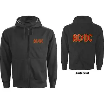 Buy AC/DC Unisex Zipped Hoodie: Logo (Back Print) - Charcoal Grey Cotton • 30.49£