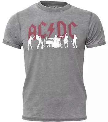 Buy AC DC T Shirt Silhouettes Official Red Band Logo Grey Burnout New S - 2XL • 14.95£
