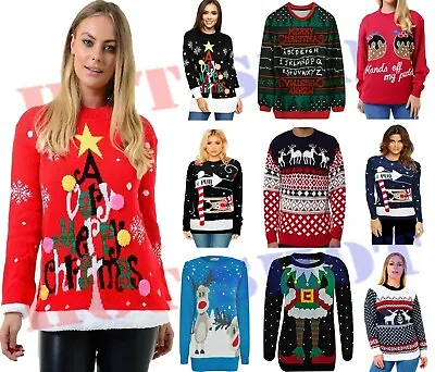 Buy Womens Mens Ladies Unisex Xmas Christmas Sweater Jumpers Knitted Reindeer Retro • 9.89£