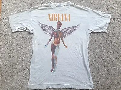 Buy NIRVANA In Utero Vintage 1993 T Shirt Tour White LP Size L Kurt Cobain Heart 90s • 1,199£
