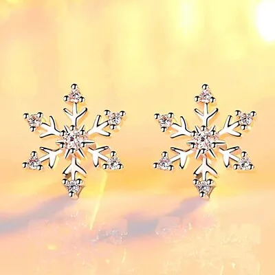 Buy Christmas Crystal Snowflake Stud Earrings 925 Sterling Silver Womens  Jewellery • 3.29£