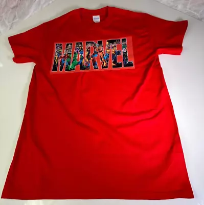 Buy Marvel T Shirt Red Big Logo Front Spell Out Guildan Size Small New Unworn • 6.99£
