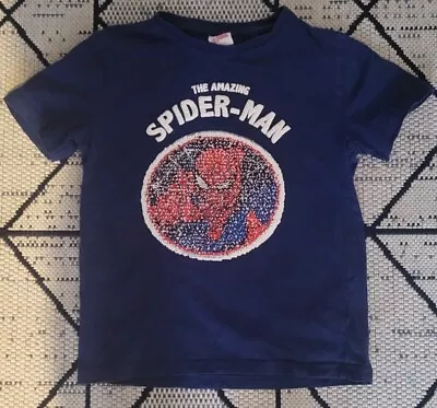 Buy NEXT Spiderman Marvel Blue Reverse Sequin Tshirt. Age 8 VGC • 7£