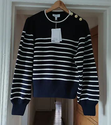 Buy Other Stories Jumper Wool Blend Knit Sweater Gold Buttons S M Navy Blue White • 44.99£