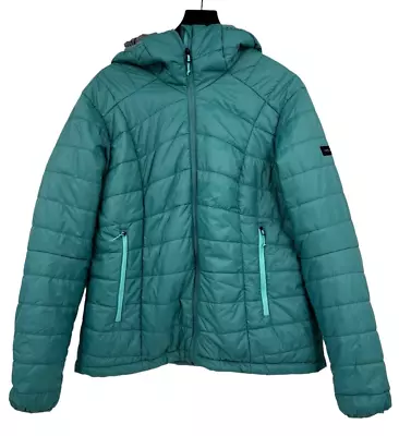 Buy FORCLAZ Decathlon Women's TREK100 Size 2X Light Padded Hoody Jacket Turquoise • 42.63£