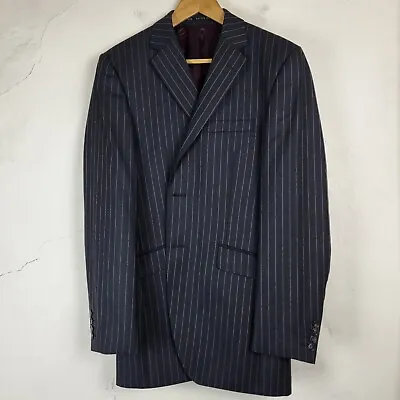 Buy A39 Savile Row Mens 40L Blazer Suit Jacket Striped Formal Wool Charcoal Pink... • 17.69£