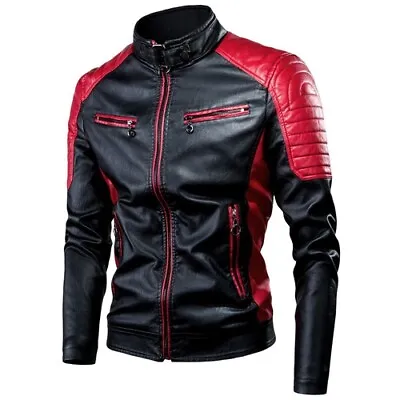 Buy Men's PU Faux Leather Jacket Motorcycle Fashion Warm Autumn And Winter Coat • 34.74£