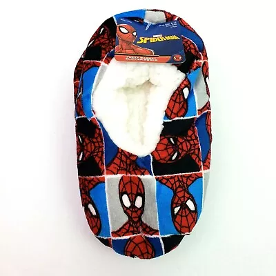 Buy Marvel Spiderman Fuzzy Babba Boys Size S/M Shoe 8-13 Red Slipper Sock Slippers • 9.58£