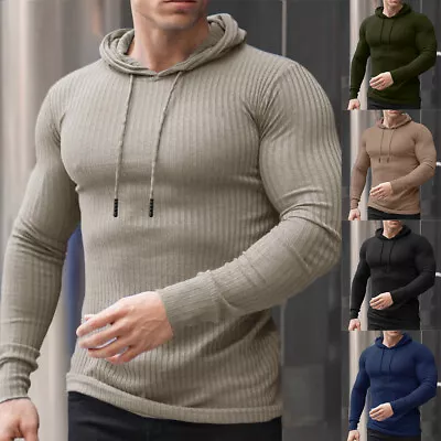 Buy Mens Casual Slim Fit Hooded Long Sleeve T-Shirt Muscle Workout Tee Top Blouse UK • 14.59£