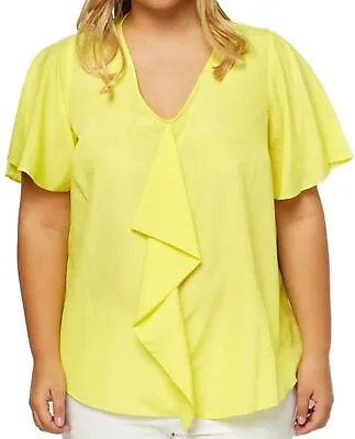 Buy Yellow Frilled Panel Tunic Lightweight Top Large Cap Angel Flared Sleeve Womens • 9.95£