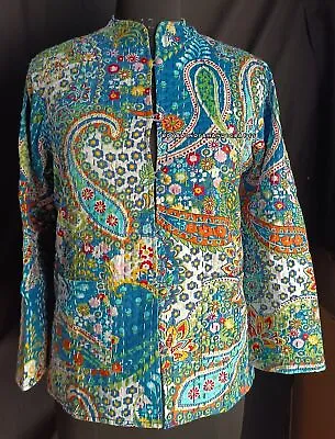 Buy New Paisley Print Indian Women Wear Cotton Kantha Quilted Coat Jacket Short Size • 35.64£