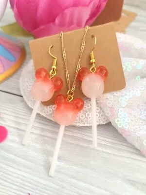 Buy Red Mickey Ears Lolly Snack Earrings Mickey Disney Necklace Holiday Jewelry • 2.99£