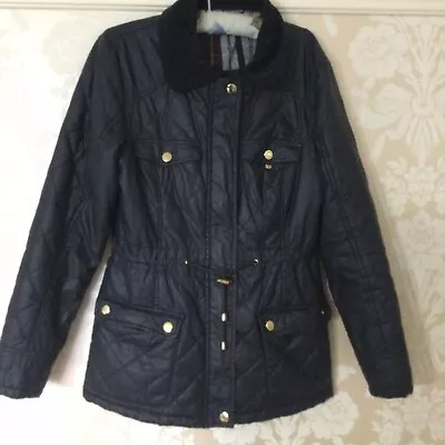 Buy Tu Navy Quilted Jacket Navy Cord Collar Pockets 8 • 4.99£
