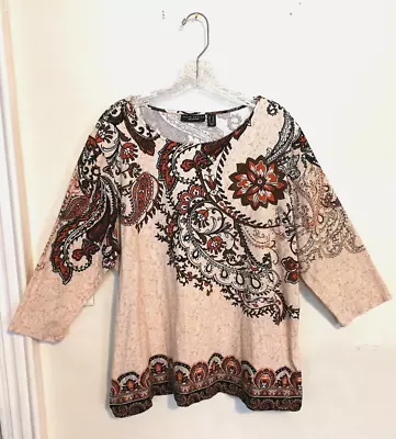 Buy Susan Graver Womens Blouse 1X Plus Shirt Paisley Floral Weekend Top 3/4 Sleeve • 30.88£