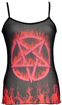 Buy Womens Mesh Strappy Tank Top 90's Flame Hot Pink Satanic Mall Goth Emo E-girl • 22.50£