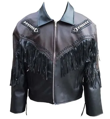 Buy Mens Native American Cowboy Jacket Leather Fringe Beads Western Traditional Coat • 139.99£