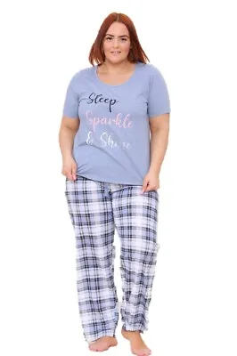 Buy Ladies Ex Evans Pjs Womens Cotton Plus Size Pyjama Set Short Sleeve  2 Designs • 18.95£