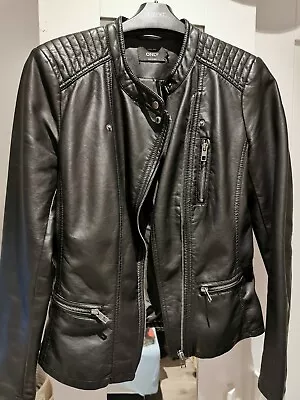 Buy ONLY Faux Leather Black Biker Jacket Eur34 UK 6 Mint Condition • 24£