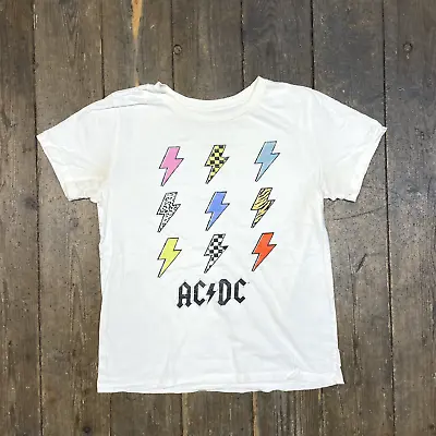 Buy Vintage AC DC Rock Tour T-Shirt Graphic Short Sleeve Tee, White, Womens Medium • 20£
