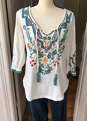 Buy Soft Surroundings  Embroidered Ivory Peasant Top  Shirt Sz M • 37.37£