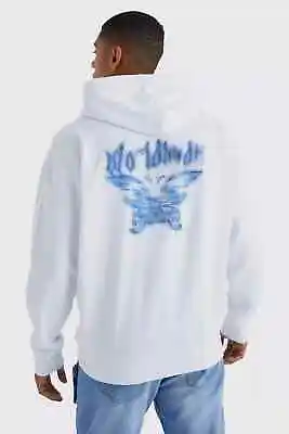 Buy Boohoo Mens Hoodie White Oversized Gothic Butterfly Graphic Size Small Free Pp • 12.99£