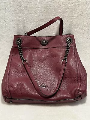 Buy Coach 36855 Turnlock Edie Pebble Leather Shoulder Bag Burgundy ~ Gunmetal Chain • 94.72£