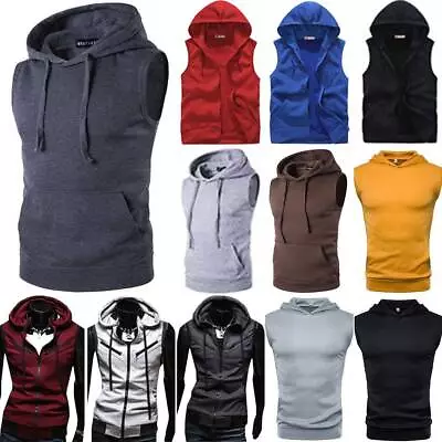Buy Men Zip Sleeveless Hoodie Hooded Sweatshirt Jacket Vest Coat Waistcoat Pullover • 18.45£