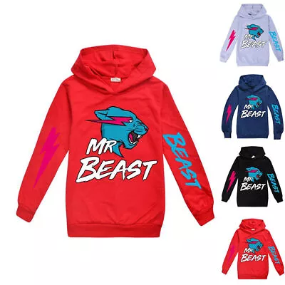 Buy Kids Boys Mr Beast Print Hoodie Sweatshirt Casual Hooded Pullover Jumper Top UK • 13.41£