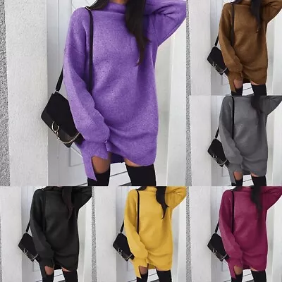 Buy Women's Loose Fit Autumn Winter Hoodie Dress With Turtle Neck And Long Sleeve • 10.58£