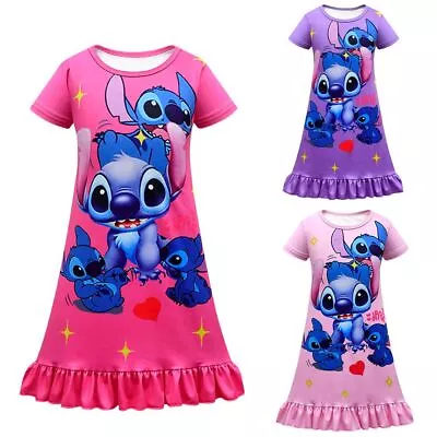 Buy Popular New Girls' Lilo And Stitch Pajama Dresses, Pajamas, Beach Clothes • 12.34£