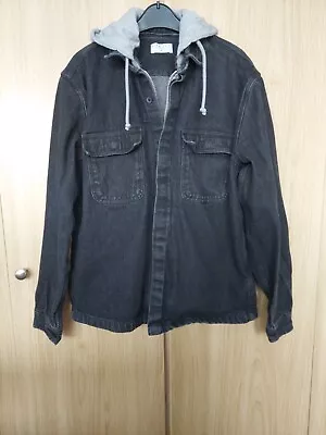 Buy Black Denim Jersey Hooded Jacket Size M • 7.50£