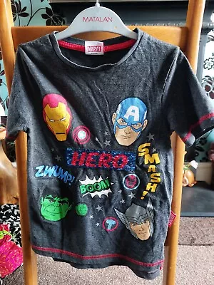 Buy Marvel Avengers Ironman Hulk Captain America T Shirt 5-6 Years Reversible Sequin • 2.50£