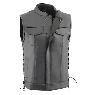 Buy Milwaukee Leather LKM3712 Men's SOA Leather Vest W/ Side Lace, Zipper/Snap Front • 118.11£