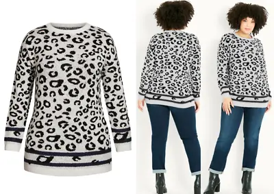 Buy Ladies Ex Evans Warm Animal Print Grey Leopard Festive Knit Jumper Plus Size • 16.95£