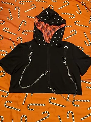 Buy Banned Alternative Cropped Hoodie With Chains! Size L Alternative Goth Punk Emo • 16£