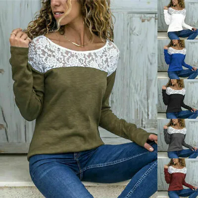 Buy Womens Long Sleeve Lace T Shirt Blouse Pullover Lady Casual Tee Jumper Tops Fall • 9.79£