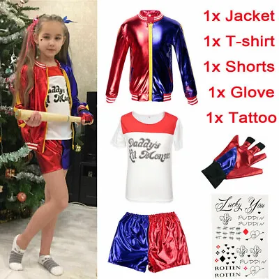 Buy Kids Girls Costume Suicide Squad Harley Quinn Fancy Dress Cosplay Costume Outfit • 11.57£