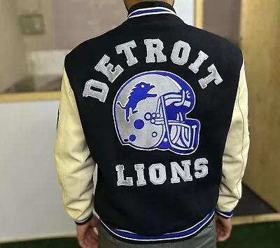 Buy Detroit Lions Letterman Wool Leather Jacket - Inspired By Beverly Hills Cop • 99£
