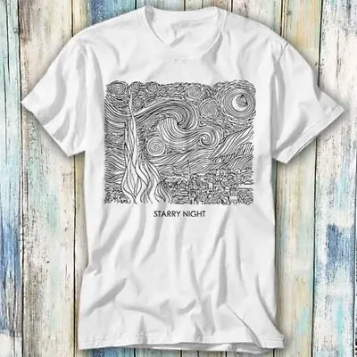 Buy Van Gogh Starry Night One Line Abstract T Shirt Meme Gift Top Tee Unisex 1379 • 6.35£