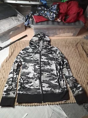 Buy Camouflage Jacket Ladies Size UK 12 Black White Grey Hooded With Pockets And Zip • 8£