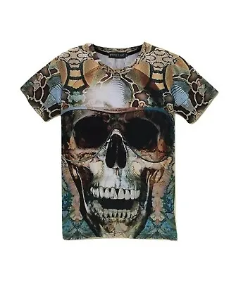 Buy Skull In Glasses Patterned T-Shirt  Snake Skin Funny 3D Print Skulls Festival • 10.99£