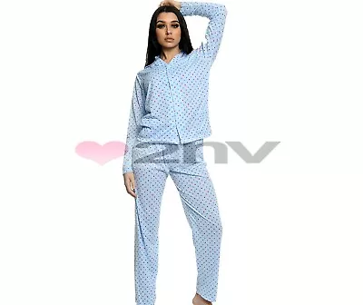 Buy Ladies Pyjama Set Cotton Rich PJ Womens Polka Dot Long Sleeve Loungewear Set • 10.95£