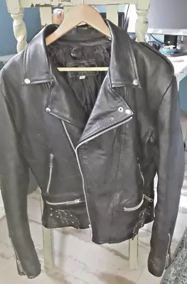 Buy Mens Black Leather Brando Style Biker Jacket UK Size 42 & Real Cow Hide • 69.99£