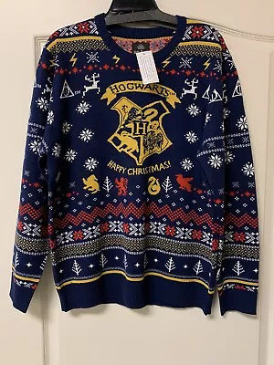 Buy NEW W TAGS - Harry Potter Hogwarts Happy Christmas Four Houses Unisex Sweater-Lg • 37.88£