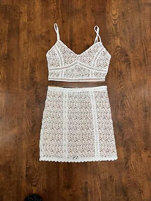 Buy Kendall & Kylie Two Peice White Lace Overlay Crop Top And Skirt Set XS • 44.36£