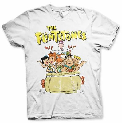 Buy Official The Flintstones Group Pose Distressed Print White T-shirt • 16.99£