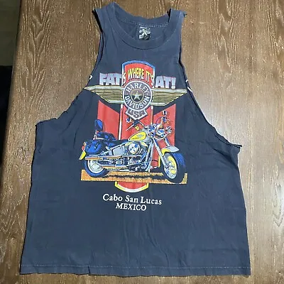 Buy Vintage Harley Davidson Sleeveless T Shirt Cutoff X-Brand Cabo Men XL Motorcycle • 22.74£
